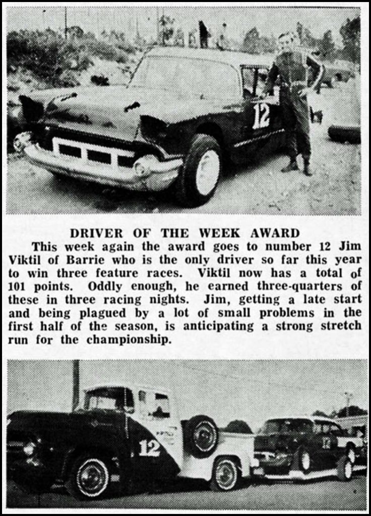 Jim Viktils 1957 Chevy and hauler for the 1969 racing season at Barrie. Courtesy of Rod McLeod