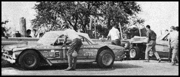 Larry Majuery and Hugh Eckeridge in an altercation at Acton Speedway 1971. Larry was racing his Dads 1963 Valiant with a 302 under the hood.